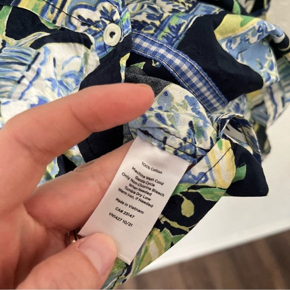 Talbots Blouse Women's XL Button Down Watercolor Vases 100% Cotton Resortwear - Picture 7 of 7